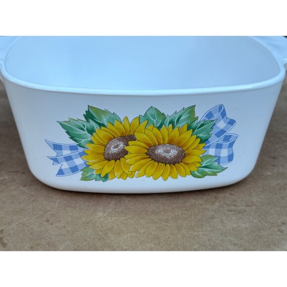 Vintage Sunsations Corning Ware Ceramic Baking Dish Sunflower Blue Gingham 1.5 L - Picture 5 of 9